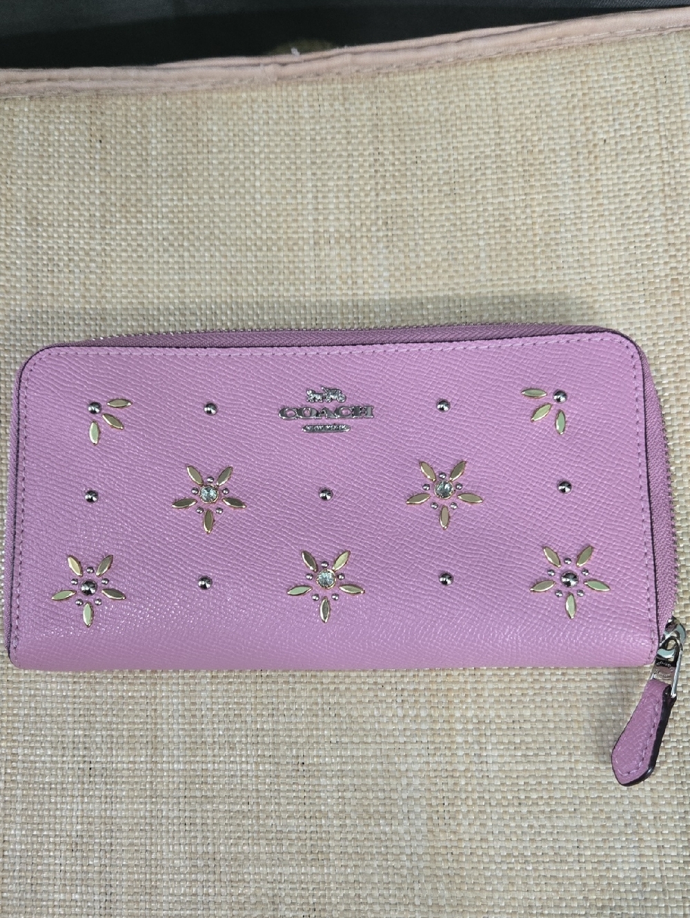 Coach Pink Floral Zip Wallet with Stud Accents - Picture 12 of 12